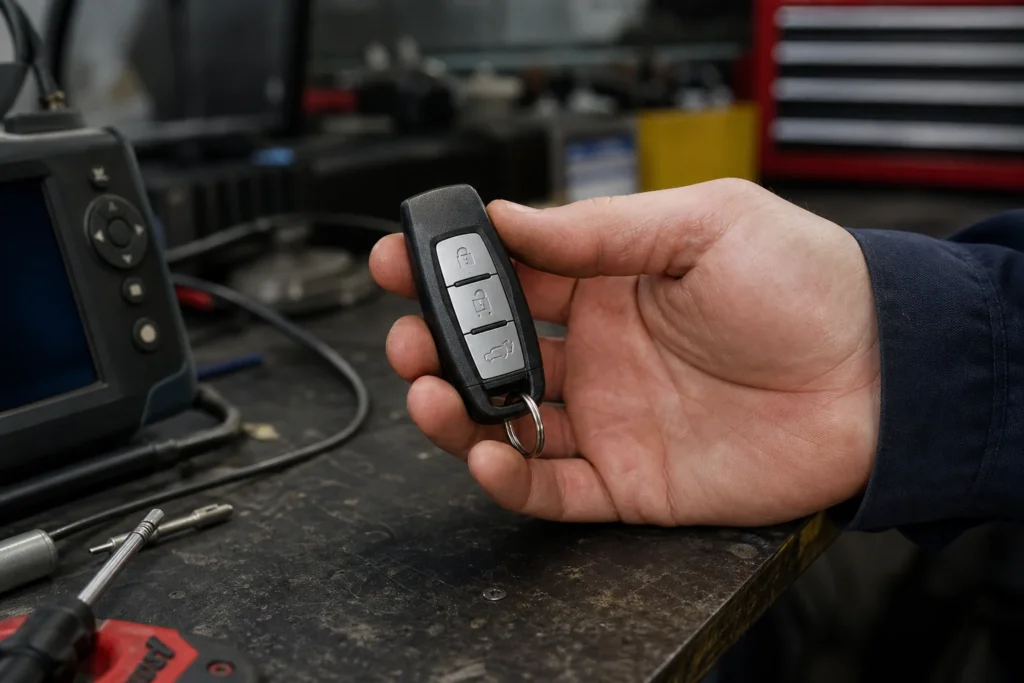 Ant automobilio konsolės lyginami nusidėvėjęs ir tvarkingas rakto korpusai