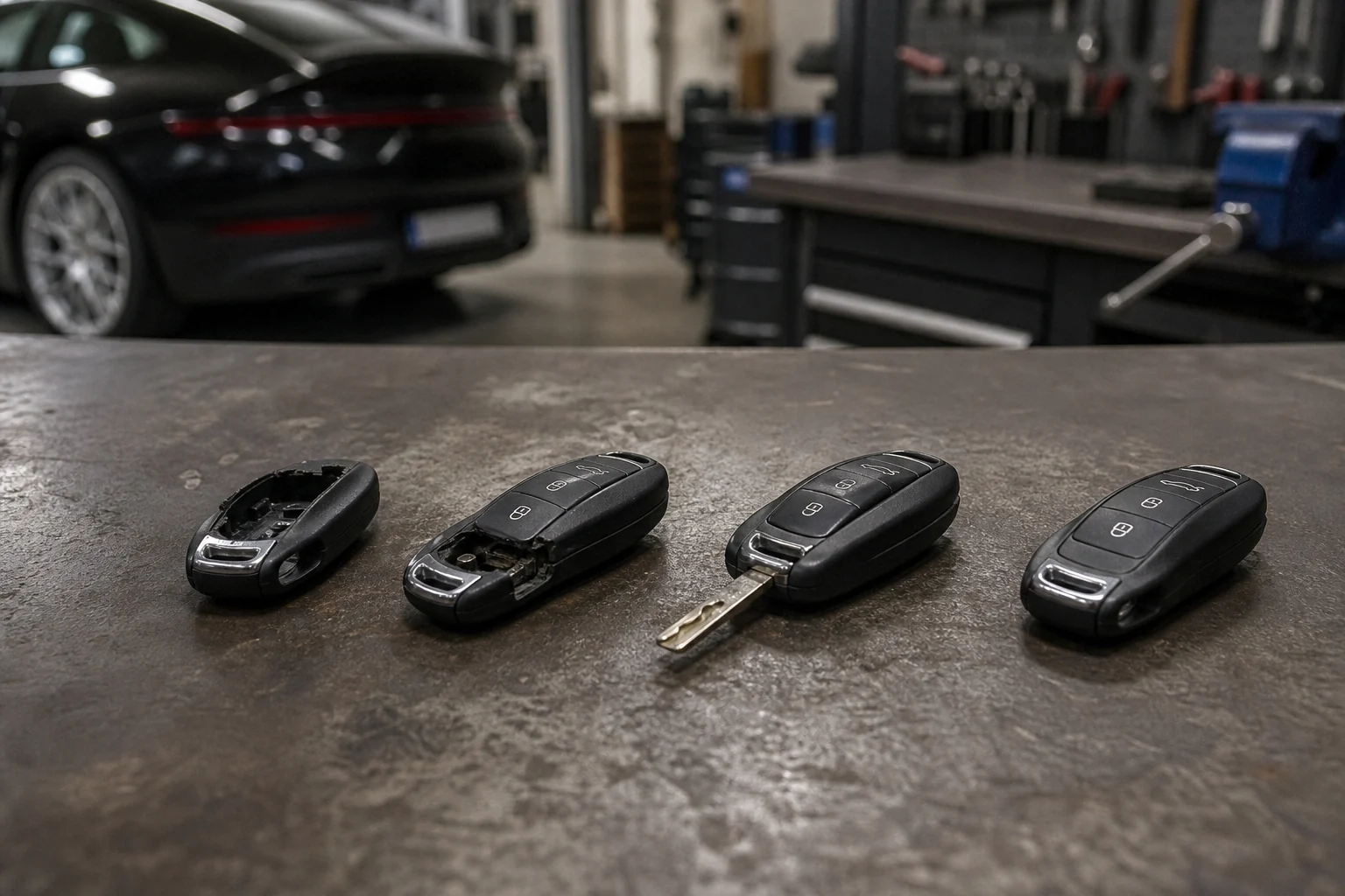 Palyginami keturi automobilio rakto sprendimai: korpuso keitimas, remontas, dublikatas ir programavimas.